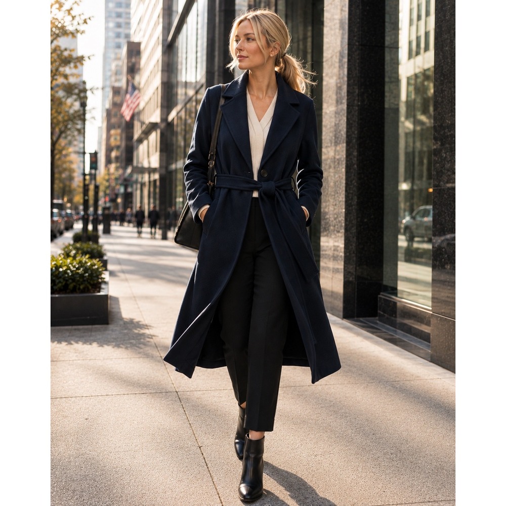 Joie Navy Blue Belted Wrap Coat  Long Trench Jacket Women's M NWT